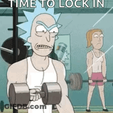 Rick Lifting Dumbbells With Woman Behind Him GIF