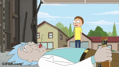 Rick Lying On Ground With Morty Standing GIF