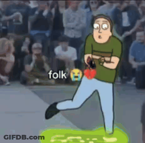 Rick Running In Front Of Crowd Saying Folk GIF