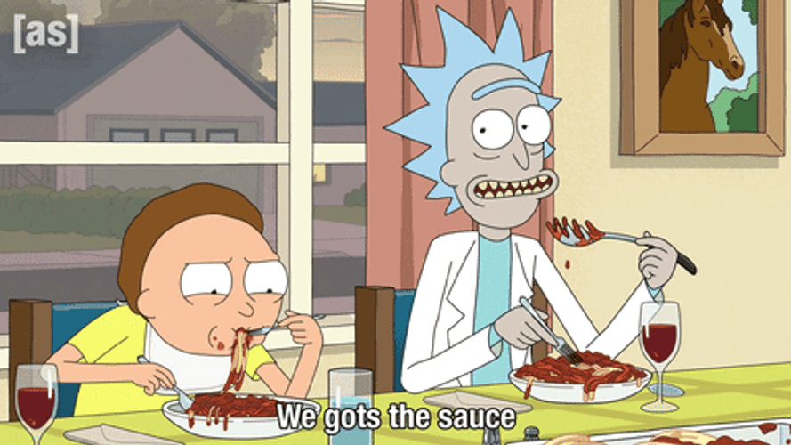 Rick Sanchez Eating With Morty Smith GIF