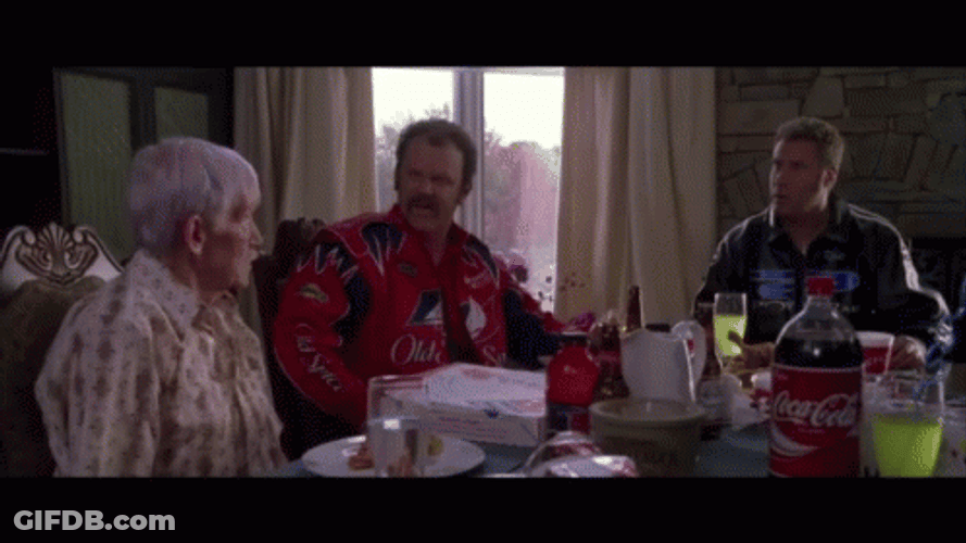 Ricky Bobby Cal Naughton Having Dinner GIF