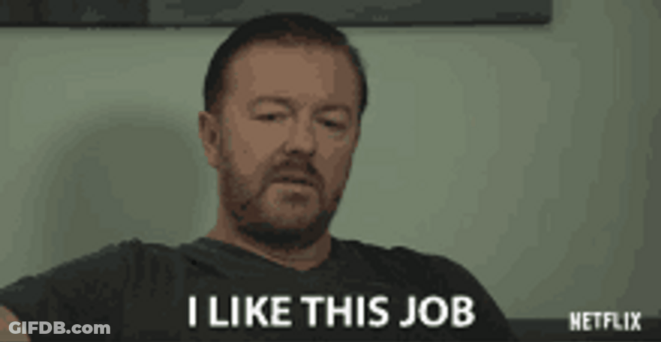 Ricky Gervais Sad I Love My Job GIF