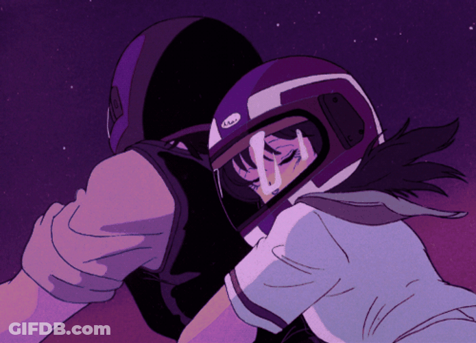 Riding Anime Couple With Purple Sky GIF
