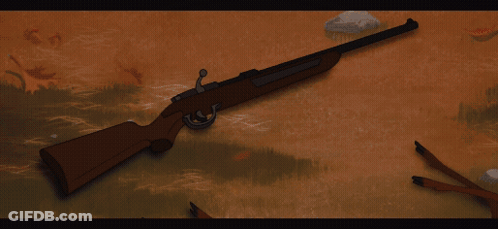 Rifle Laying On Ground With Rock GIF