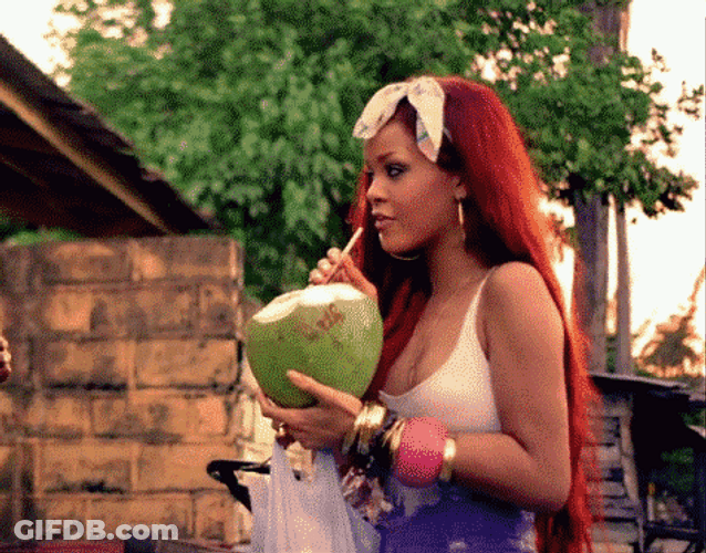 Rihanna Drinking Coconut Juice GIF