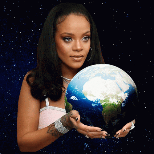 Rihanna Holding Earth Spinning GIF