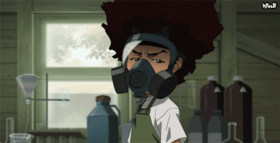 Riley Huey Freeman Wears Gas Mask GIF
