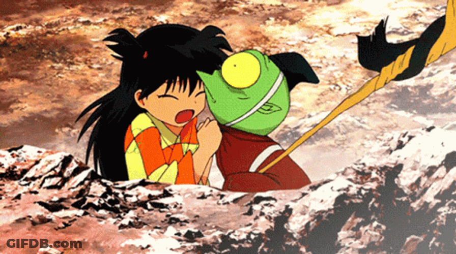 Rin From Inuyasha Shaking Jaken GIF