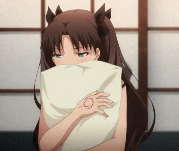 Rin Tohsaka Anime Hugging A Pillow GIF