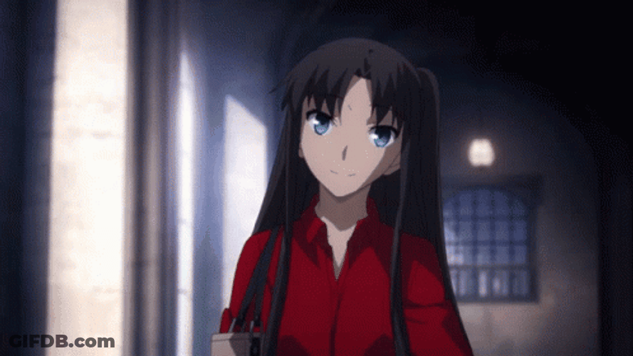 Rin Tohsaka Anime Pointing And Madly Speaking GIF