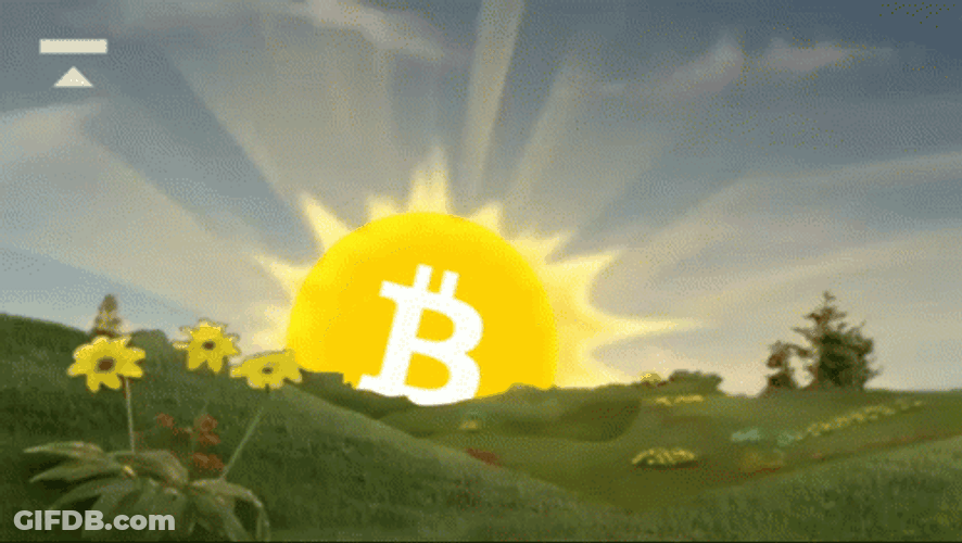Rising Teletubbies Sun With Bitcoin Symbol GIF