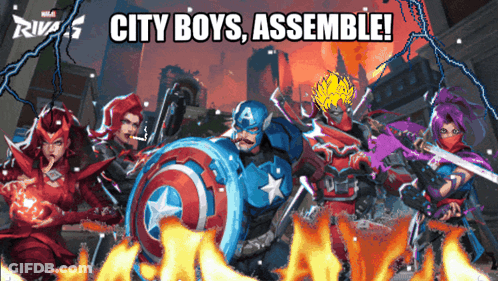Rivals City Boys Assemble Poster With Captain America Scarlet Witch GIF