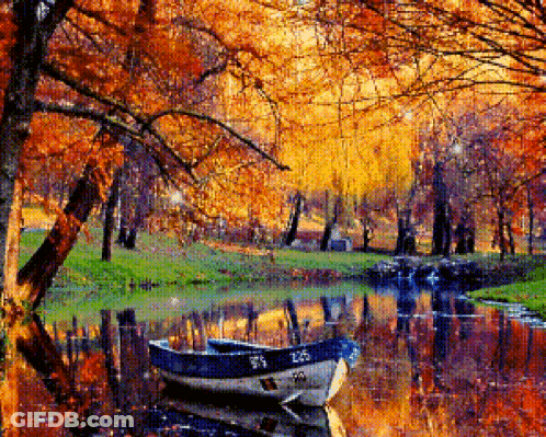 River With Boat And Trees GIF