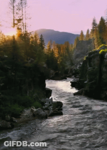 River With Mountains And Trees On Shore GIF