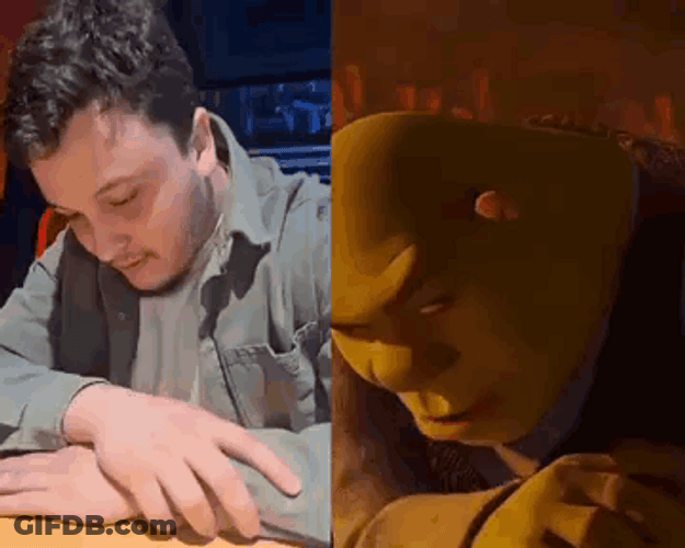 Rizz Meme Man Imitating Shrek Face Expression GIF