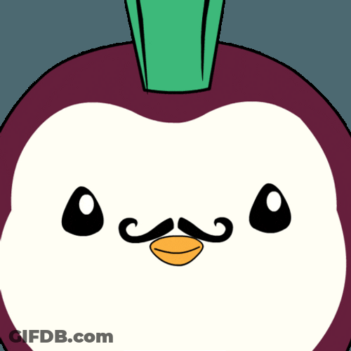 Rizzler Purple Pudgy Penguin Stretching Mustache GIF