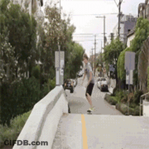 RKO Skateboard Bridge Fall GIF
