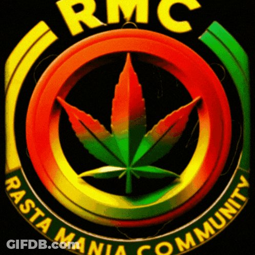 RMC Rasta Mania Logo With Marijuana Leaf GIF