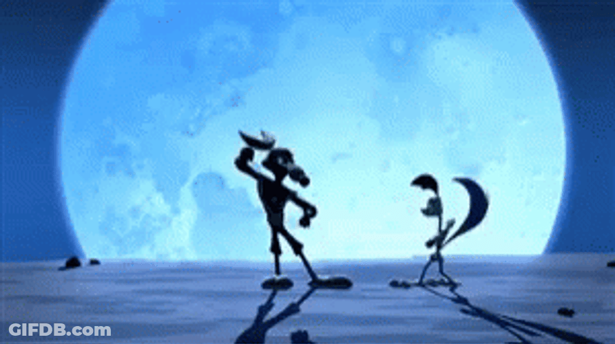 Road Runner And Wil Coyote Fighting Behind The Moon GIF