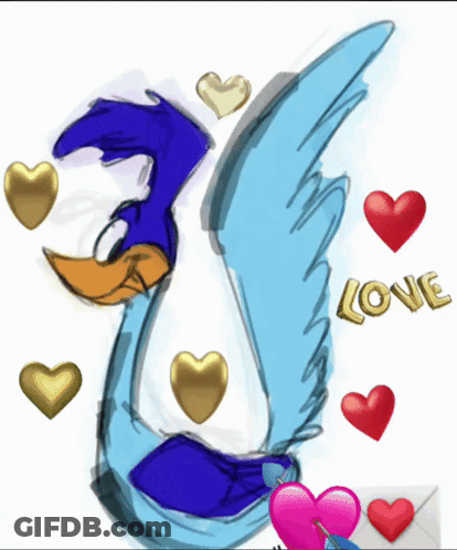Road Runner With Hearts Saying Love GIF