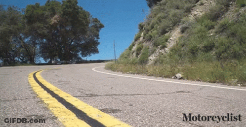 Road With Motorcyclist Text GIF