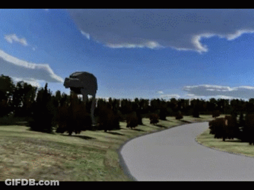 Road With Trees On Both Sides And AT-AT In Background GIF