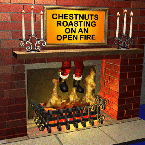Roasted Santa Claus Burning In Fireplace GIF