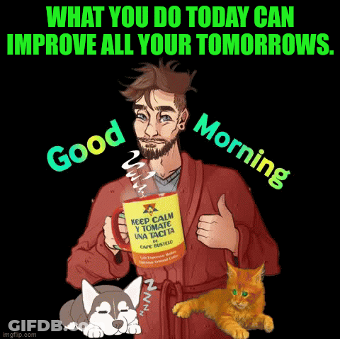 Robed Man Thumbs Up Holding Coffee Mug GIF