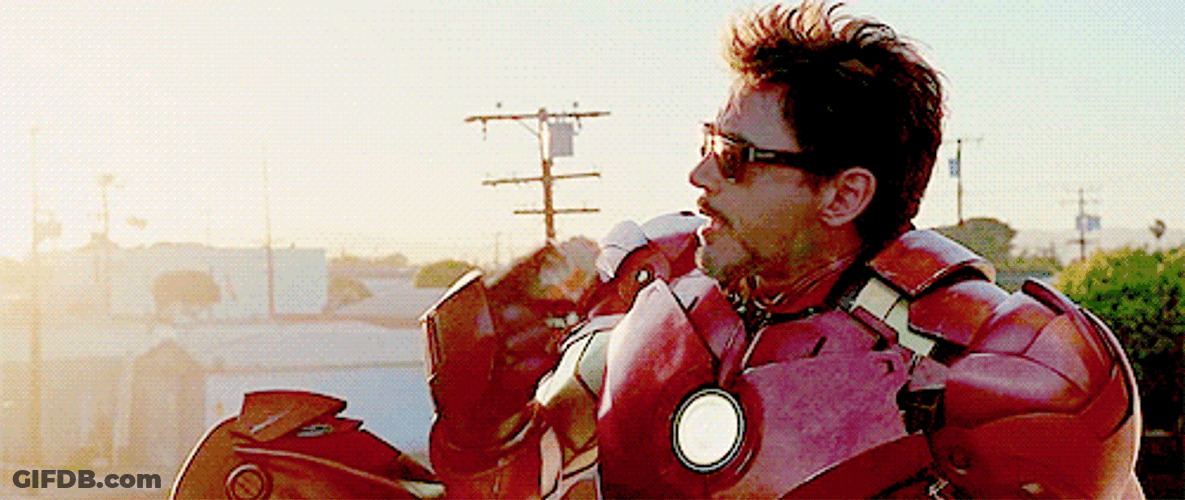 Robert Downey Jr Iron Man Suit Up Eating Sandwich GIF