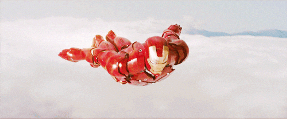 Robert Downey Jr Iron Man Suit Up Flying In Sky GIF