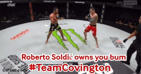 Roberto Soldic Owns You Bum #Teamcovington On The Bottom Of The Screen GIF