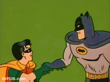 Robin And Batman Are Shaking Hands In A Cartoon GIF