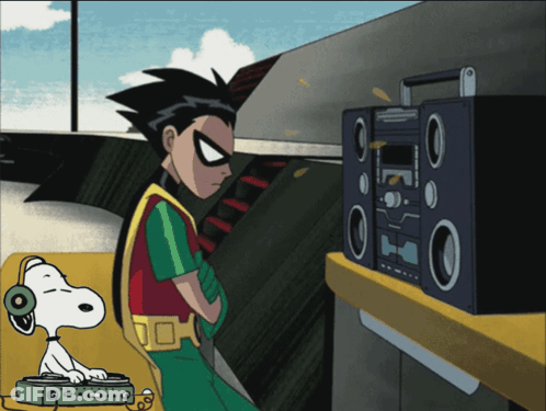 Robin And Snoopy Listening To Music On Radio GIF