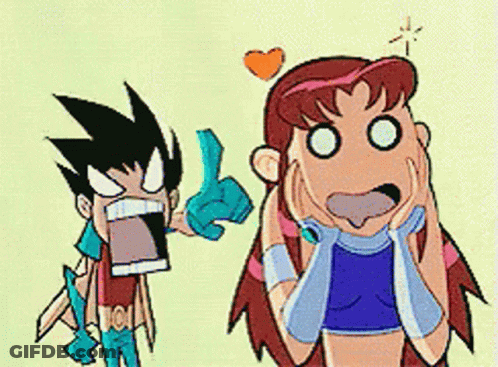 Robin And Starfire Cartoon With Heart On Head GIF
