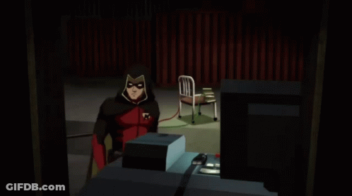 Robin Cartoon Character In Front Of Monitor GIF