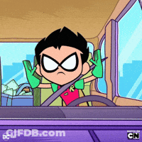 Robin Driving Car With Hands Up GIF