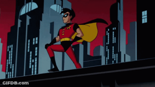 Robin From Batman Animated Series Standing On A Bridge GIF