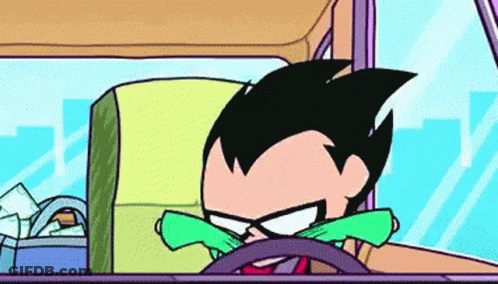 Robin From Teen Titans Go Driving Car With Green Tie GIF