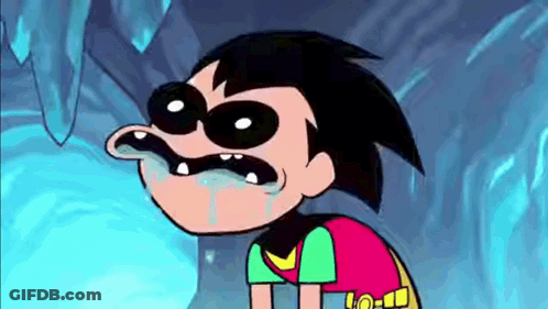 Robin From Teen Titans Go Is Crying With Tears Coming Out Of His Eyes . GIF