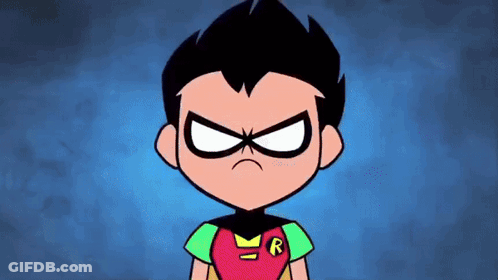Robin From Teen Titans Go Making Angry Face In Superhero Costume GIF