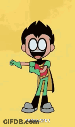 Robin From Teen Titans Go Smiling On Yellow Background GIF