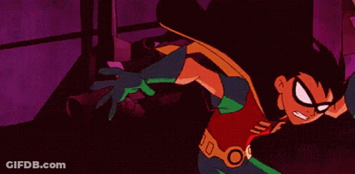 Robin Holding Sword In Front Of W Sign GIF