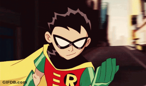 Robin In Cape And Gloves With Letter R GIF