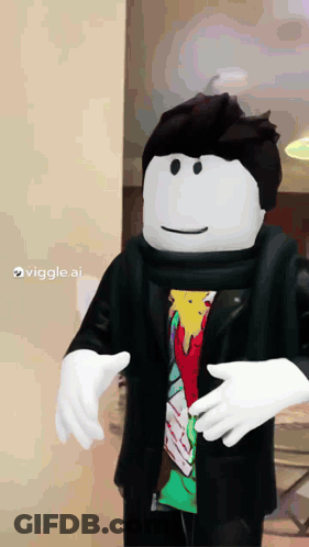 Roblox Character In Black Jacket With Pizza Shirt GIF