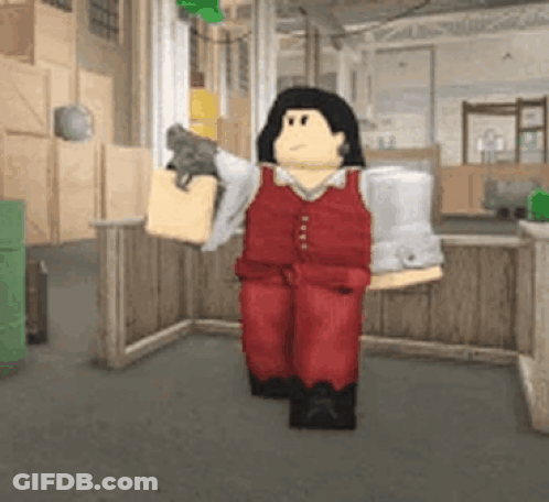 Roblox Character In Red Vest Holding Gun GIF
