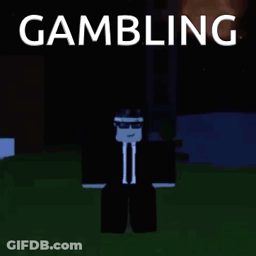 Roblox Character In Suit Dancing In Front Of Gambling Banner GIF