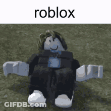 Roblox Character Sitting In Grass With Arms Outstretched GIF