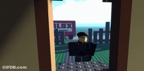 Roblox Character Standing In Front Of Blox Sign GIF