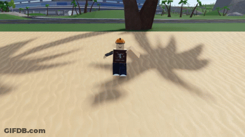 Roblox Character Standing On Sandy Beach With Palm Tree GIF