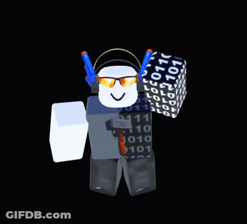 Roblox Character Wearing Sunglasses Holding Cube Saying 0011 GIF